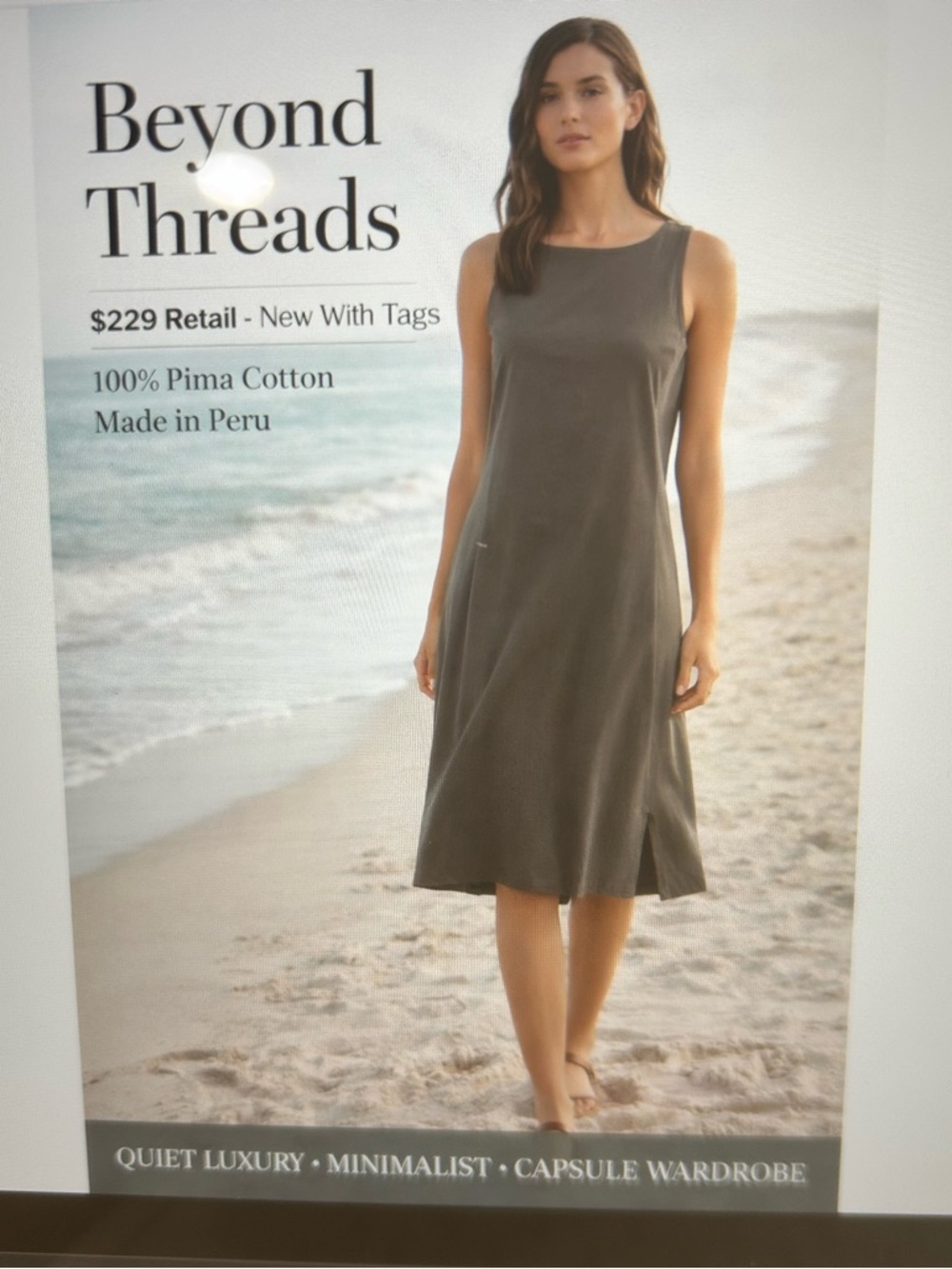 Beyond Threads Pima Cotton Dress womens sz  small Minimalist New grey boho comfy